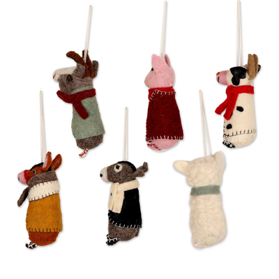 Adornos navideños de lana (juego de 6) - Adornos navideños de animales de lana bordados (juego de 6)