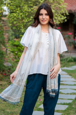 Block-printed viscose shawl, 'Grey Paisley' - Block-Printed Paisley-Motif Viscose Shawl