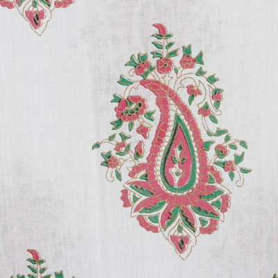 Block-printed cotton shawl, 'Haveli Gate' - Block-Printed Paisley-Motif Cotton Shawl