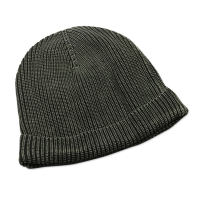100% Cotton Knitted Hat in Dark Artichoke and Stone Washed
