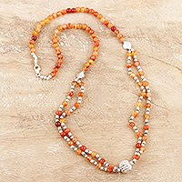 Carnelian pendant necklace, 'Warm Sunset' - Sterling Silver and Carnelian Pendant Necklace
