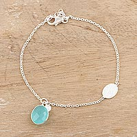 Chalcedony charm bracelet, 'Aqua Mirror' - Handmade Sterling Silver Chalcedony Charm Bracelet