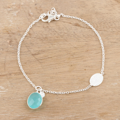 Chalcedony charm bracelet, 'Aqua Mirror' - Handmade Sterling Silver Chalcedony Charm Bracelet