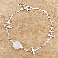 Rainbow moonstone pendant bracelet, 'White Rapids' - Sterling Silver and Rainbow Moonstone Pendant Bracelet