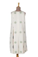Block-printed a-line dress, 'Flower Dance' - Block-Printed Cotton A-Line Dress
