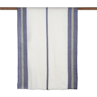 Schal aus Wollmischung - Blauer und elfenbeinfarbener Schal aus Wollmischung und Lurex