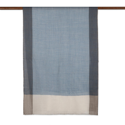 Schal aus Wollmischung - Blauer Schal aus Woll- und Seidenmischung aus Indien