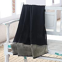 Wool blend shawl, 'Everyday Elegance in Black' - Black Wool and Silk Blend Shawl with Lurex Thread
