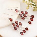Garnet chandelier earrings, 'Radiant Waterfall' - Sterling Silver and Garnet Chandelier Earrings