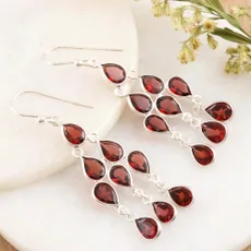 Sterling Silver and Garnet Chandelier Earrings, 'Garnet Cascade'