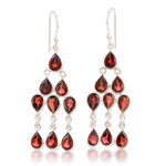 Garnet chandelier earrings, 'Radiant Waterfall' - Sterling Silver and Garnet Chandelier Earrings