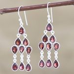 Garnet chandelier earrings, 'Radiant Waterfall' - Sterling Silver and Garnet Chandelier Earrings