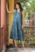 Printed cotton a-line dress, 'Blue Garden' - Cotton Floral-Motif Sleeveless A-Line Dress thumbail
