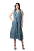 Printed cotton a-line dress, 'Blue Garden' - Cotton Floral-Motif Sleeveless A-Line Dress thumbail