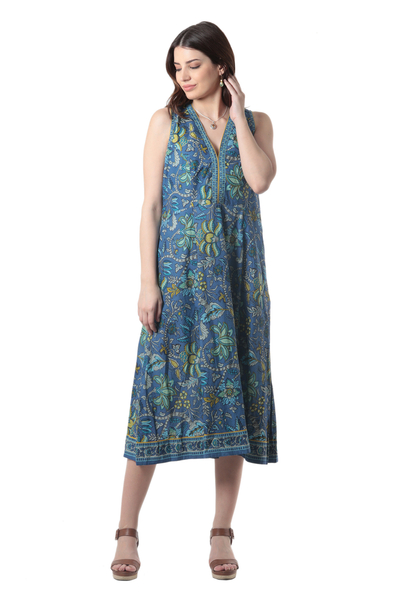 Bedrucktes A-Linien-Kleid aus Baumwolle - Geometrisches A-Linien-Kleid aus Baumwolle mit Blumenmotiv