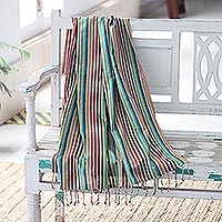Hand-woven silk shawl, 'Rainbow Flair' - Hand-Woven Striped Silk Shawl from India