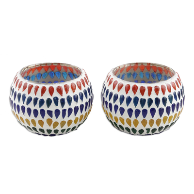 Colorful Glass Mosaic Tealight Candle Holders (Pair)