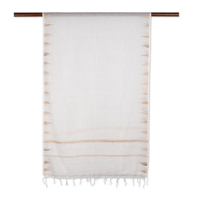 Hand-woven cotton and silk shawl, 'Sandy Pyramids' - Hand Woven Cotton Muslin and Silk Shawl