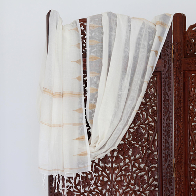 Hand-woven cotton and silk shawl, 'Sandy Pyramids' - Hand Woven Cotton Muslin and Silk Shawl