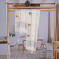 Hand-woven cotton and silk shawl, 'Rustic Touch' - Hand Made Cotton Muslin and Silk Shawl
