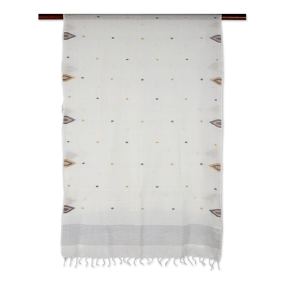 Hand-woven cotton and silk shawl, 'Rustic Touch' - Hand Made Cotton Muslin and Silk Shawl