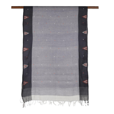 Hand-woven cotton and silk shawl, 'Rustic Midnight' - Artisan Crafted Cotton Muslin and Silk Shawl