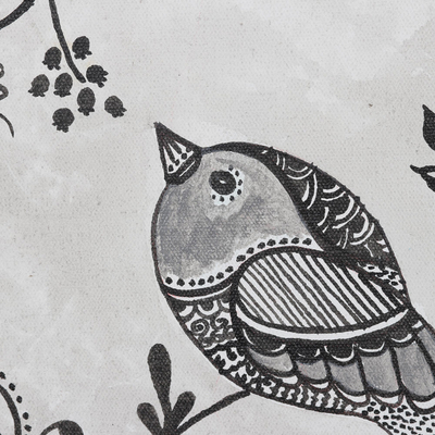'Happy Moment' - Pintura acrílica sobre lienzo con temática de pájaros