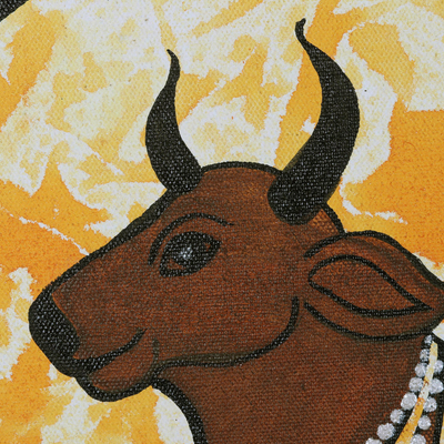 'El Toro' - Pintura de vaca acrílica firmada de la India