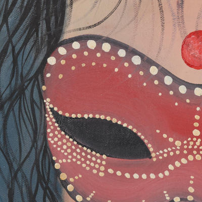 'Mujer Mística' - Pintura de retrato acrílico enmascarado sobre lienzo