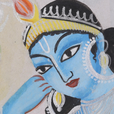 'Los pies del Señor Krishna' - Pintura de Krishna en acrílico y acuarela