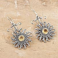 Citrine dangle earrings, 'Floral Games' - Sterling Silver and Citrine Dangle Earrings