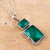 Green Onyx and Sterling Silver Pendant Necklace,'Day Party in Green'