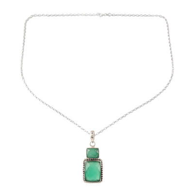 Onyx pendant necklace, 'Day Party in Green' - Green Onyx and Sterling Silver Pendant Necklace