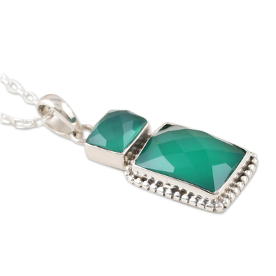 Onyx pendant necklace, 'Day Party in Green' - Green Onyx and Sterling Silver Pendant Necklace