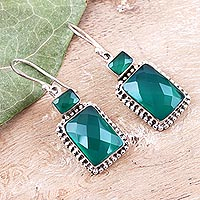 Onyx dangle earrings, 'Day Party in Green' - Green Onyx and Sterling Silver Dangle Earrings