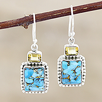 Citrine dangle earrings, 'Day Party in Blue' - Hand Crafted Citrine and Sterling Silver Dangle Earrings