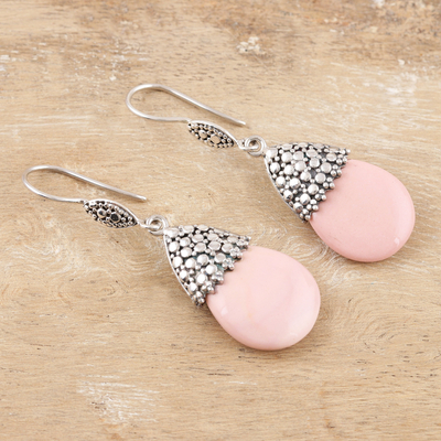 Opal dangle earrings, 'Candle in the Window' - Sterling Silver and Pink Opal Dangle Earrings