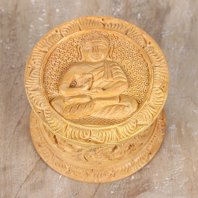 Dekorative Holzkiste - Handgeschnitzte dekorative Buddha-Box aus Kadam-Holz