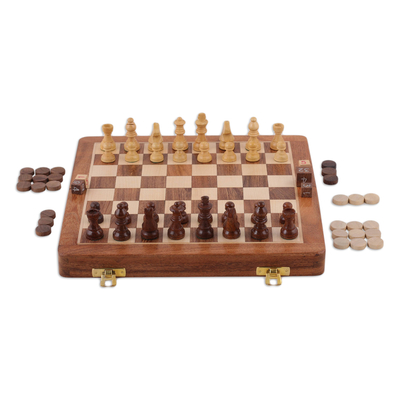Acacia Wood Chess Set and Backgammon Board Game