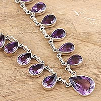 Amethyst pendant necklace, 'Lilac Fire'