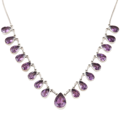 Amethyst pendant necklace, 'Lilac Fire' - Sterling Silver and Amethyst Pendant Necklace