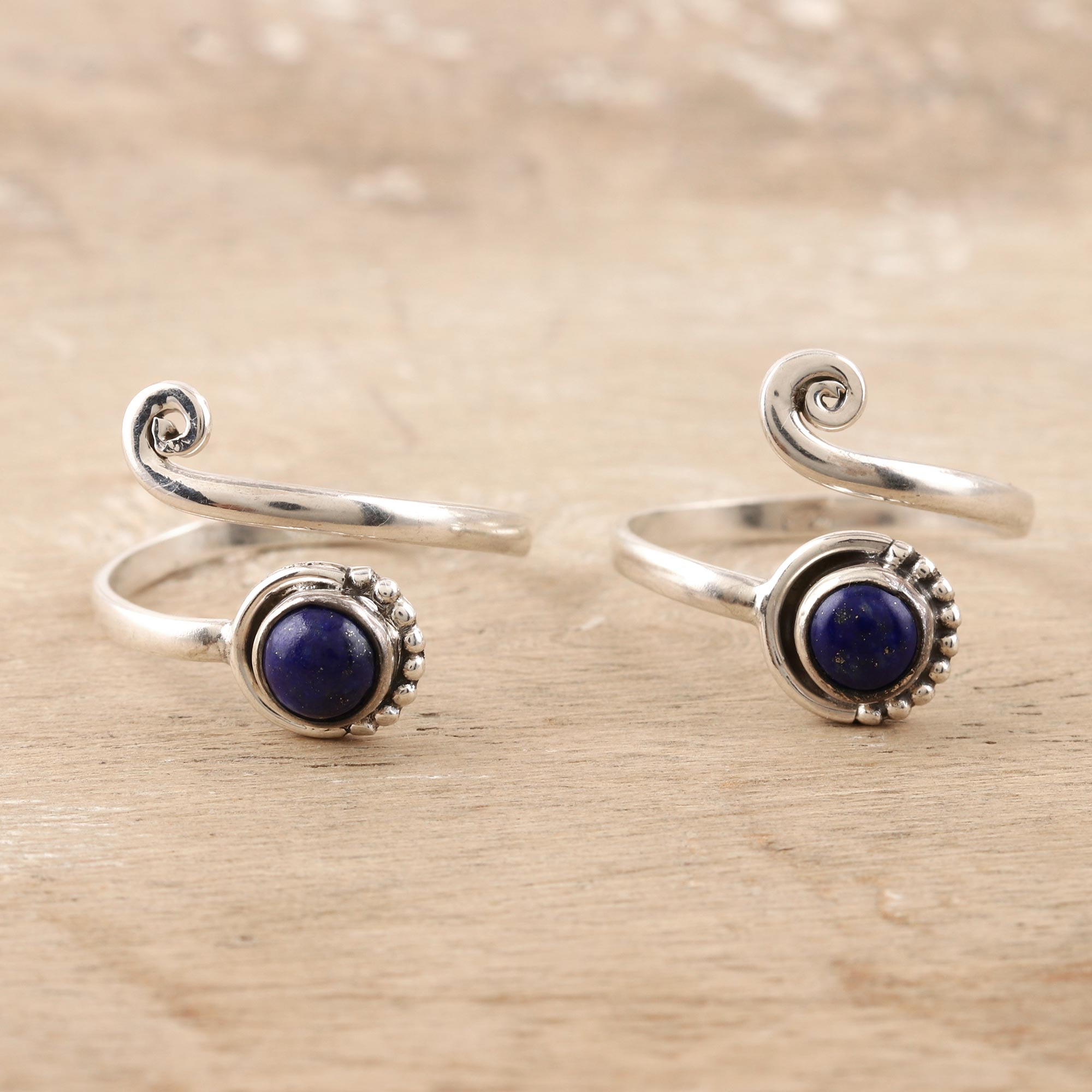 Sterling Silver and Lapis Lazuli Toe Rings (Pair) - Royal Eddy