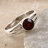 Garnet cocktail ring, 'Hazy Night' - Garnet and Sterling Silver Cocktail Ring