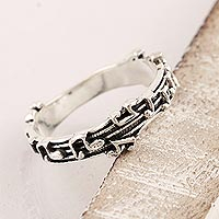 Sterling silver band ring, 'Silver Notes' - Sterling Silver Musical Notes Band Ring