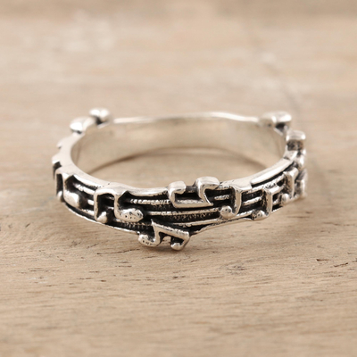 Sterling silver band ring, 'Silver Notes' - Sterling Silver Musical Notes Band Ring