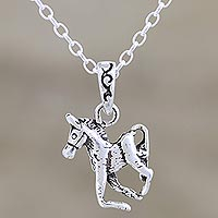 Sterling silver pendant necklace, 'Galloping Horse' - Sterling Silver Horse-Motif Pendant Necklace