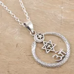 Sterling silver pendant necklace, 'Pious Harmony' - Sterling Silver Spiritual Pendant Necklace from India