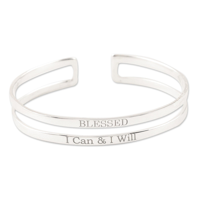 Sterling silver cuff bracelet, 'Positive Mood' - Hand Made Sterling Silver Cuff Bracelet