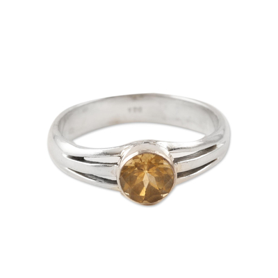 Citrine single stone ring, 'Golden Wish' - Citrine and Sterling Silver Single Stone Ring