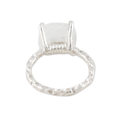 Rhodium-plated rainbow moonstone cocktail ring, 'Misty Mountains' - Rhodium-Plated Rainbow Moonstone Cocktail Ring
